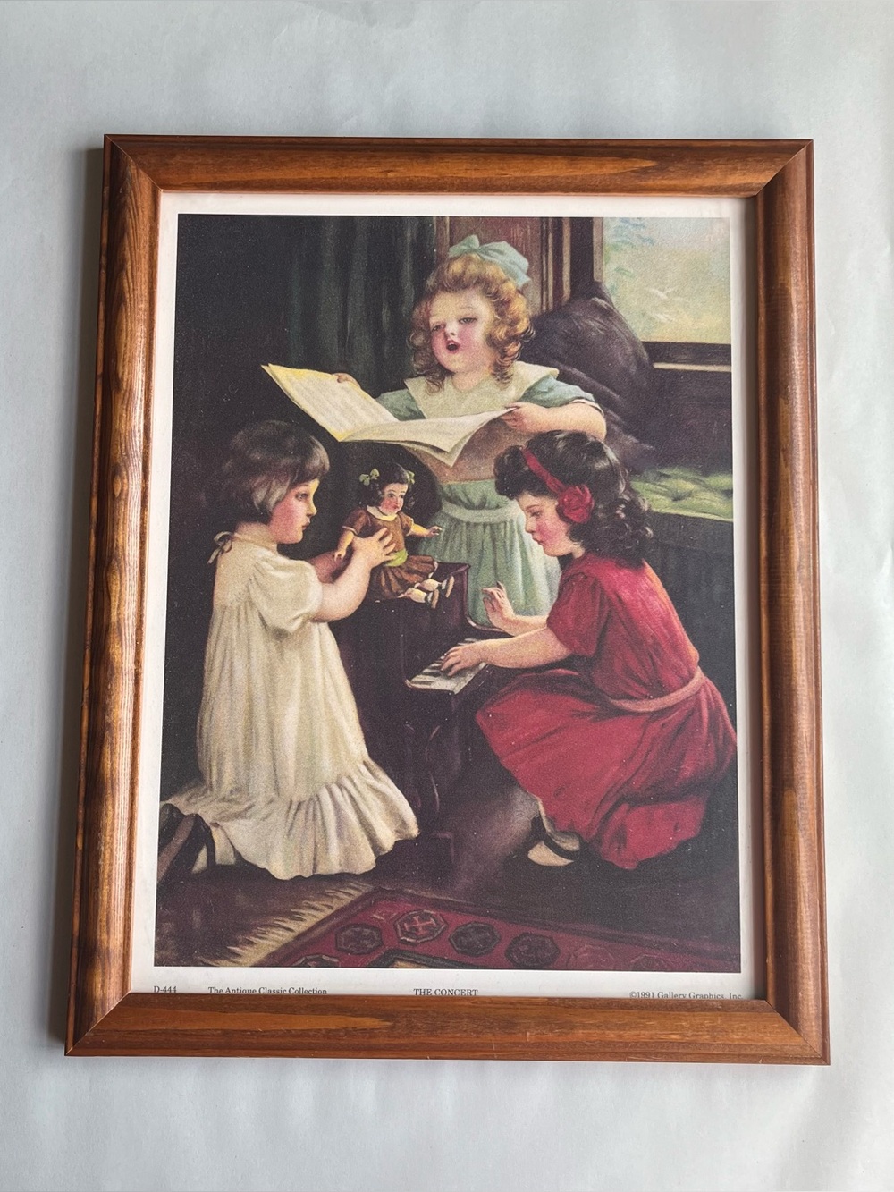 Vintage Cottagecore Wood Picture Photo Frame w/Fine Art Print 11.4 X 14.25”